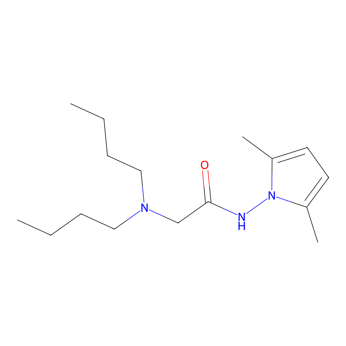 Acetamide, 2-(dibutylamino)-N-(2,5-dimethylpyrrol-1-yl)- molecular structure, CAS 20627-22-9