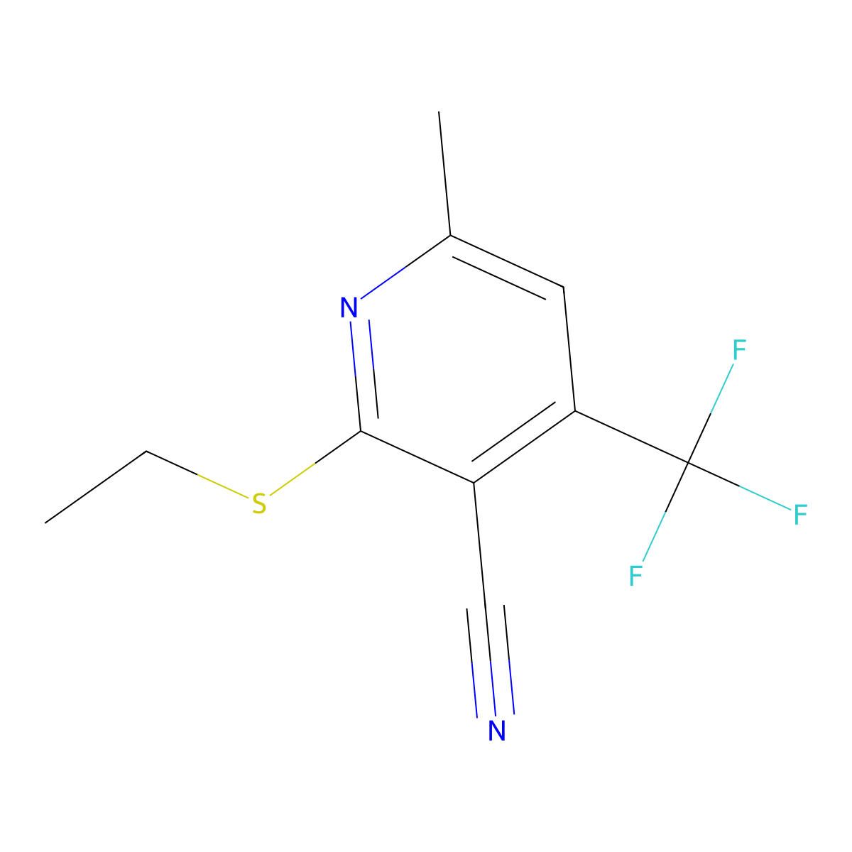 2-(Ethylsulfanyl)-6-methyl-4-(trifluoromethyl)pyridine-3-carbonitrile molecular structure, CAS 206280-66-2