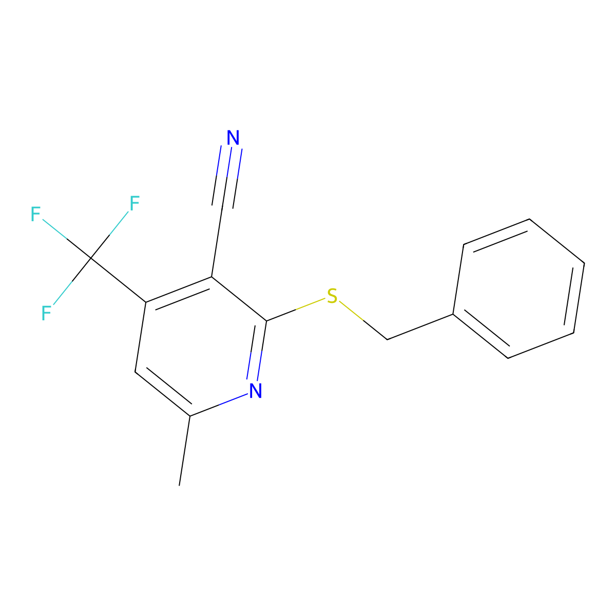 2-(Benzylsulfanyl)-6-methyl-4-(trifluoromethyl)pyridine-3-carbonitrile molecular structure, CAS 206280-67-3