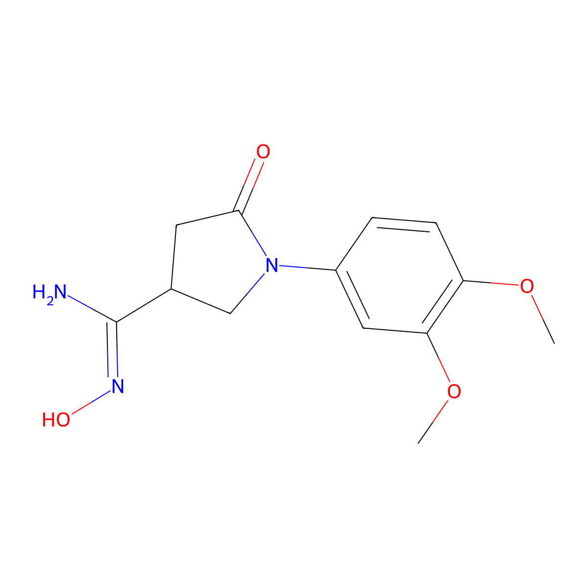 1-(3,4-dimethoxyphenyl)-N'-hydroxy-5-oxopyrrolidine-3-carboximidamide molecular structure, CAS 2062902-55-8