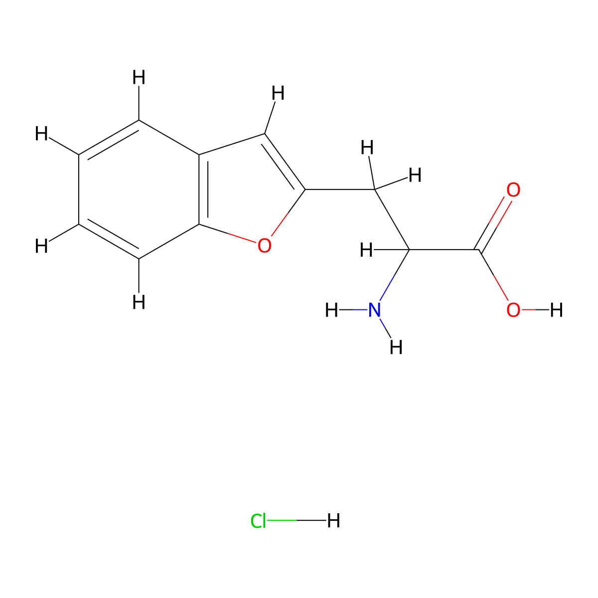 2-Amino-3-(1-benzofuran-2-yl)propanoic acid hydrochloride molecular structure, CAS 206353-28-8