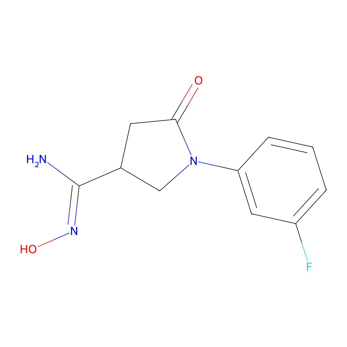 1-(3-fluorophenyl)-N'-hydroxy-5-oxopyrrolidine-3-carboximidamide molecular structure, CAS 2063651-07-8