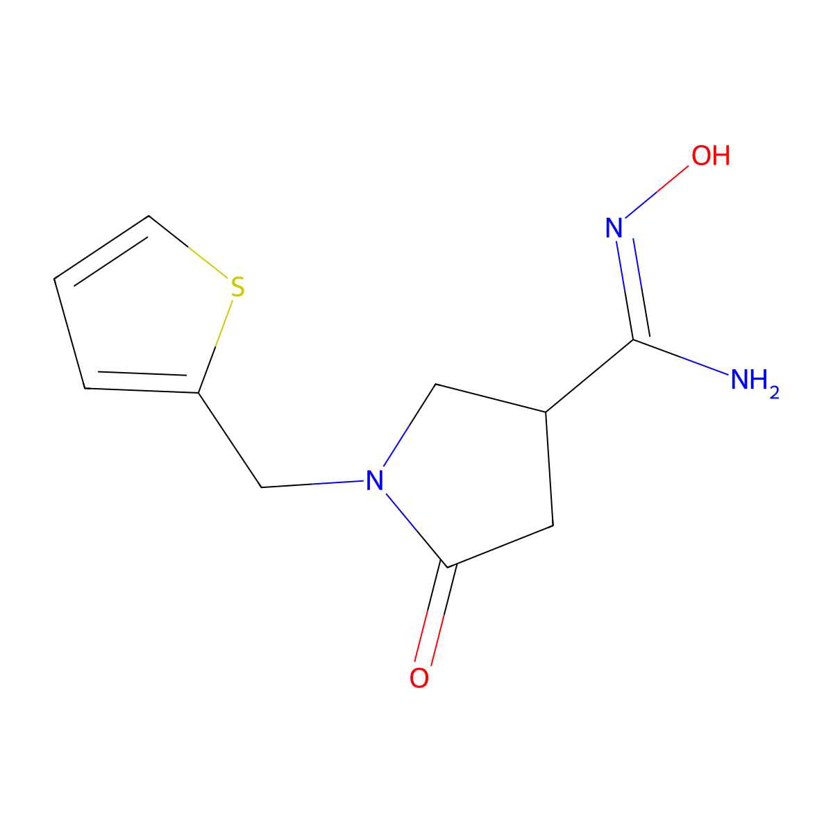 N'-hydroxy-5-oxo-1-(2-thienylmethyl)pyrrolidine-3-carboximidamide molecular structure, CAS 2063651-16-9