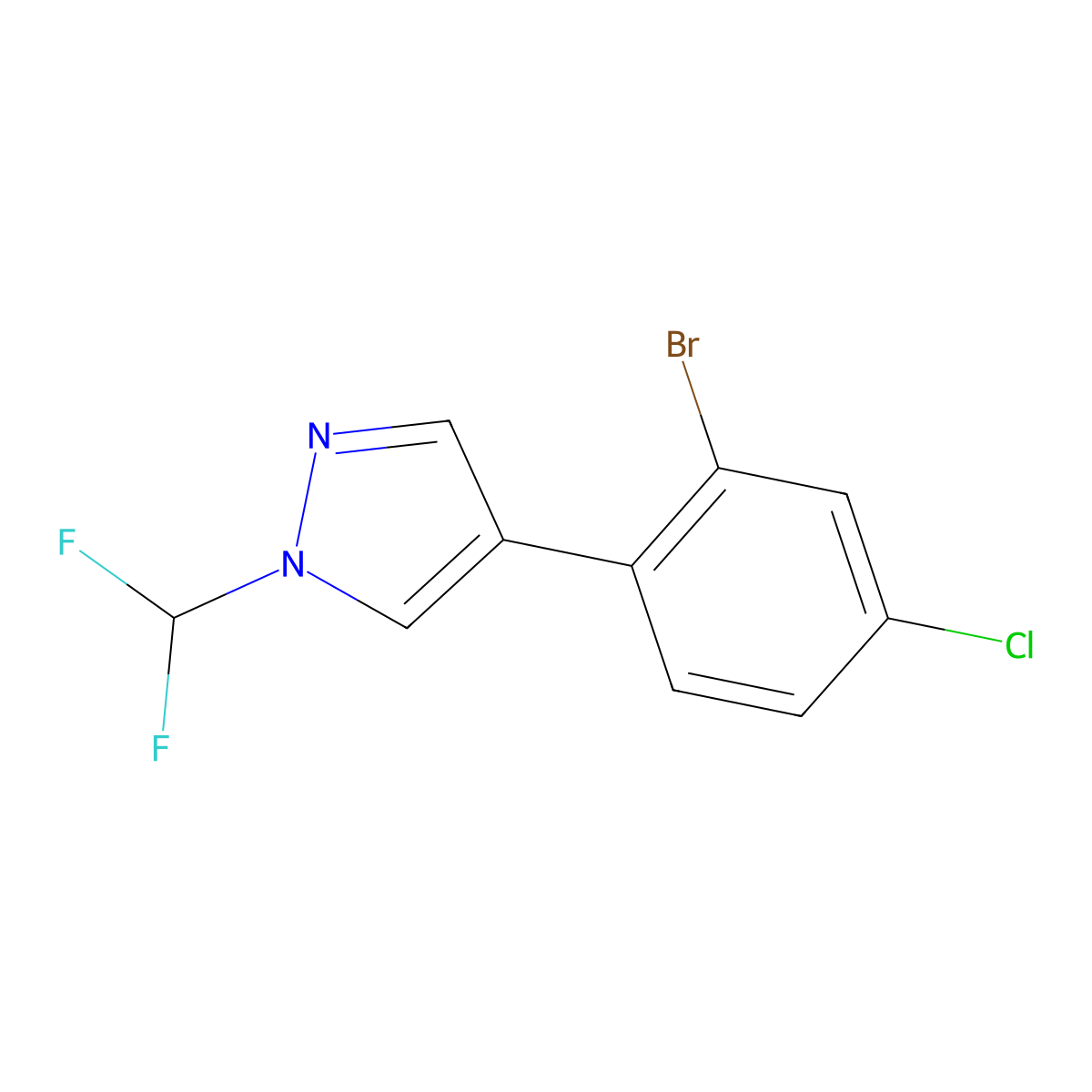 4-(2-Bromo-4-chlorophenyl)-1-(difluoromethyl)-1H-pyrazole molecular structure, CAS 2064122-57-0