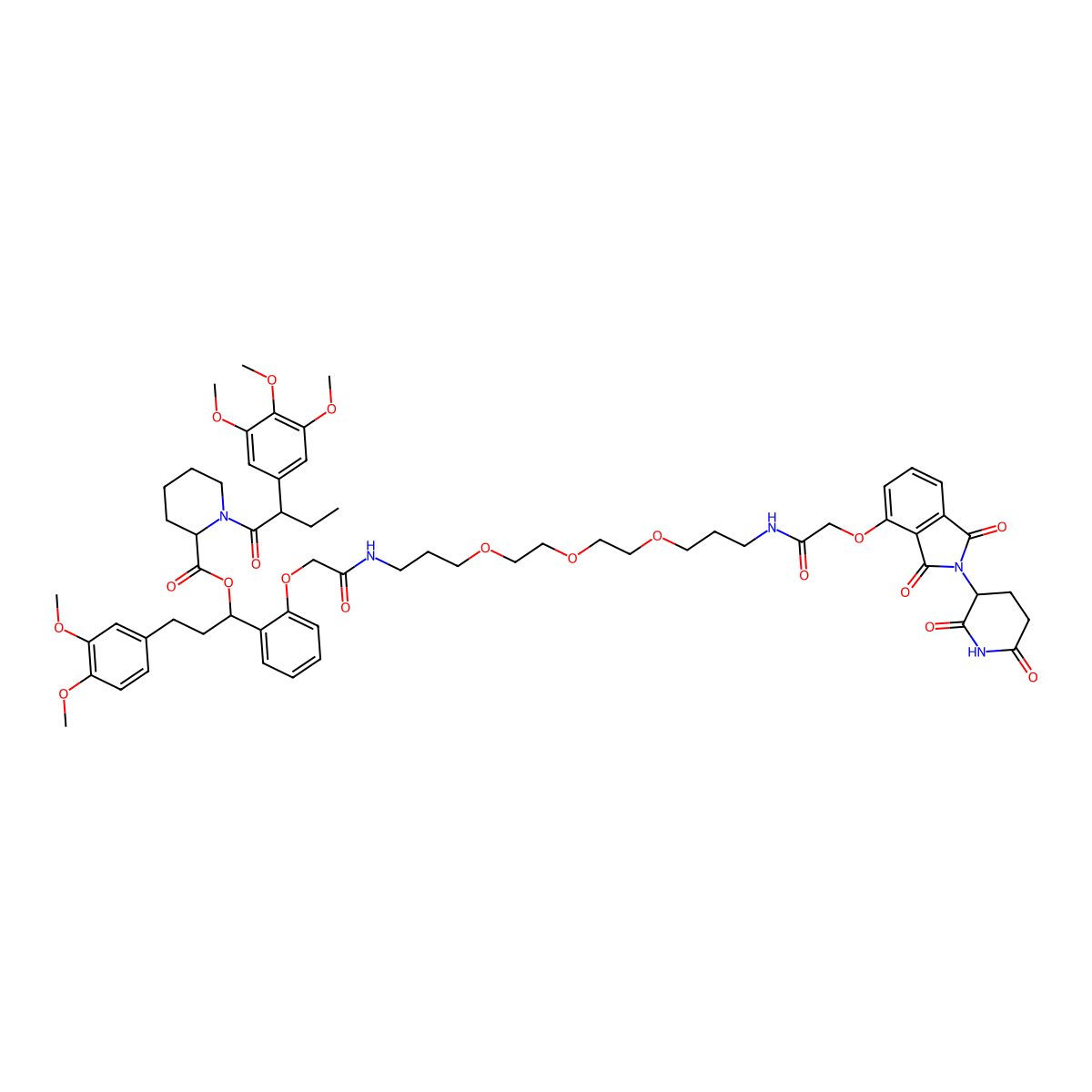 (1R)-3-(3,4-dimethoxyphenyl)-1-(2-(((3-(2-(2-(3-(2-((2-(2,6-dioxopiperidin-3-yl)-1,3-dioxo-2,3-dihydro-1H-isoindol-4-yl)oxy)acetamido)propoxy)ethoxy)ethoxy)propyl)carbamoyl)methoxy)phenyl)propyl (2S)-1-((2S)-2-(3,4,5-trimethoxyphenyl)butanoyl)piperidine-2-carboxylate molecular structure, CAS 2064175-32-0