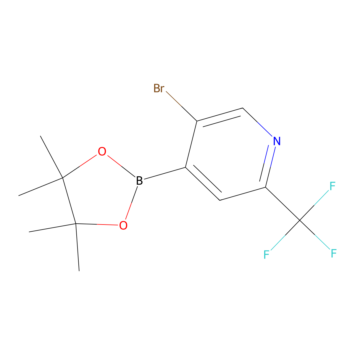5-Bromo-4-(4,4,5,5-tetramethyl-1,3,2-dioxaborolan-2-yl)-2-(trifluoromethyl)pyridine molecular structure, CAS 2064225-89-2
