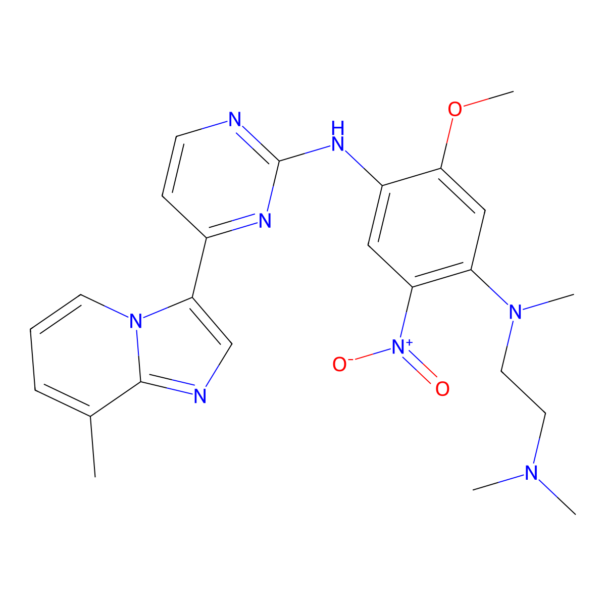 N1-(2-(Dimethylamino)ethyl)-5-methoxy-N1-methyl-N4-(4-(8-methylimidazo[1,2-a]pyridin-3-yl)pyrimidin-2-yl)-2-nitrobenzene-1,4-diamine molecular structure, CAS 2064270-11-5