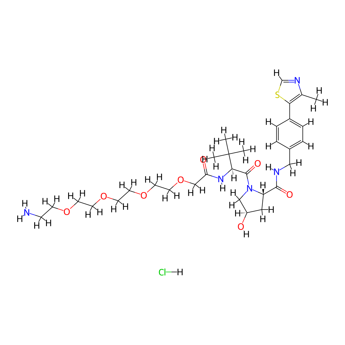 (2S,4R)-1-((S)-17-Amino-2-(tert-butyl)-4-oxo-6,9,12,15-tetraoxa-3-azaheptadecanoyl)-4-hydroxy-N-(4-(4-methylthiazol-5-yl)benzyl)pyrrolidine-2-carboxamide Hydrochloride molecular structure, CAS 2064292-52-8