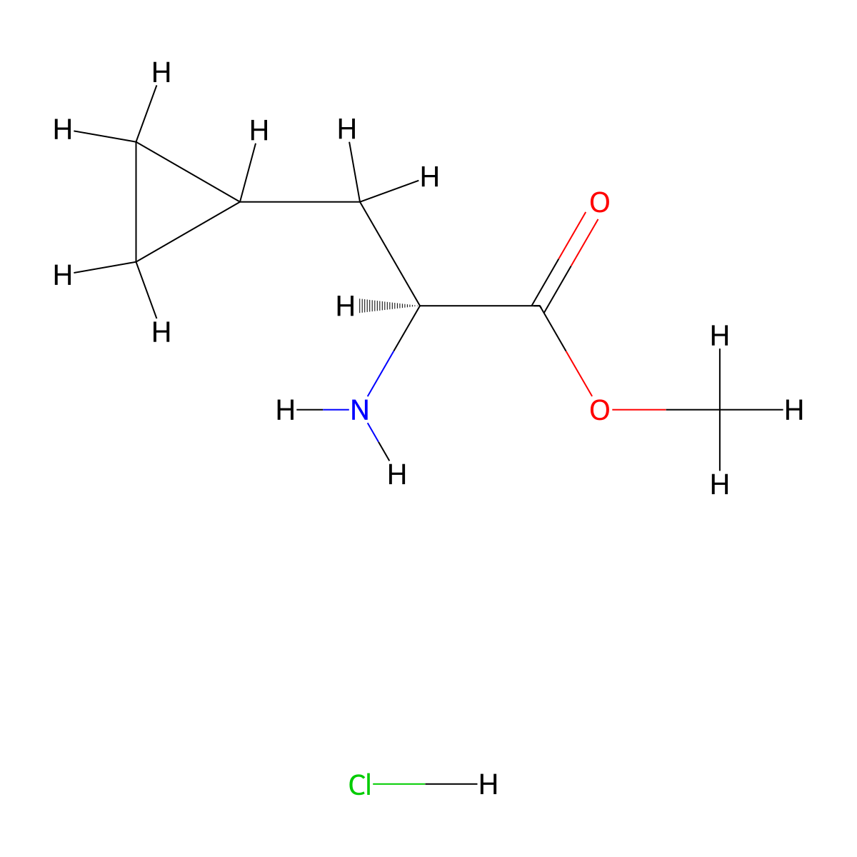 methyl (2S)-2-amino-3-cyclopropylpropanoate hydrochloride molecular structure, CAS 206438-31-5
