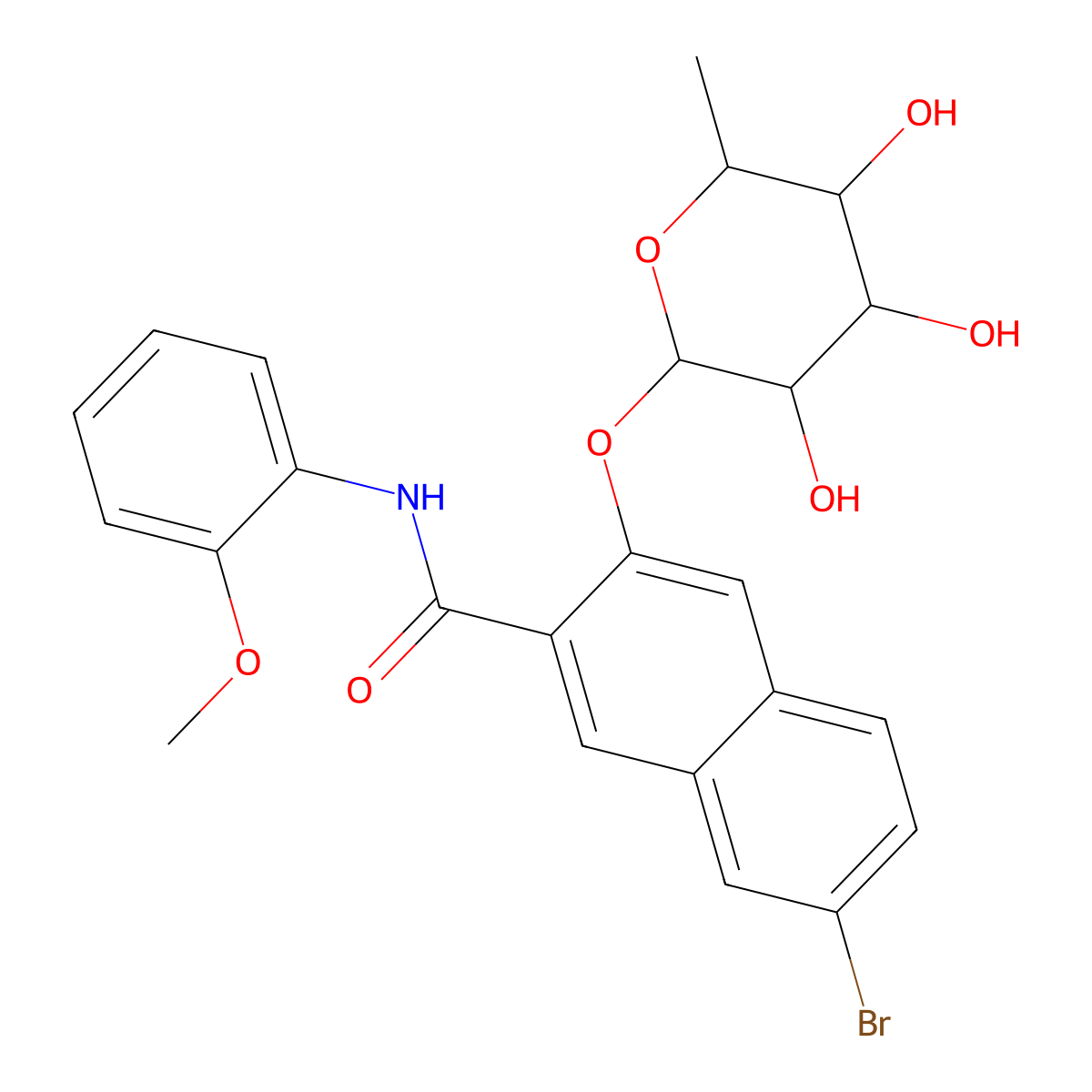 7-Bromo-N-(2-methoxyphenyl)-3-(((2R,3S,4R,5S,6S)-3,4,5-trihydroxy-6-methyltetrahydro-2H-pyran-2-yl)oxy)-2-naphthamide molecular structure, CAS 206443-00-7