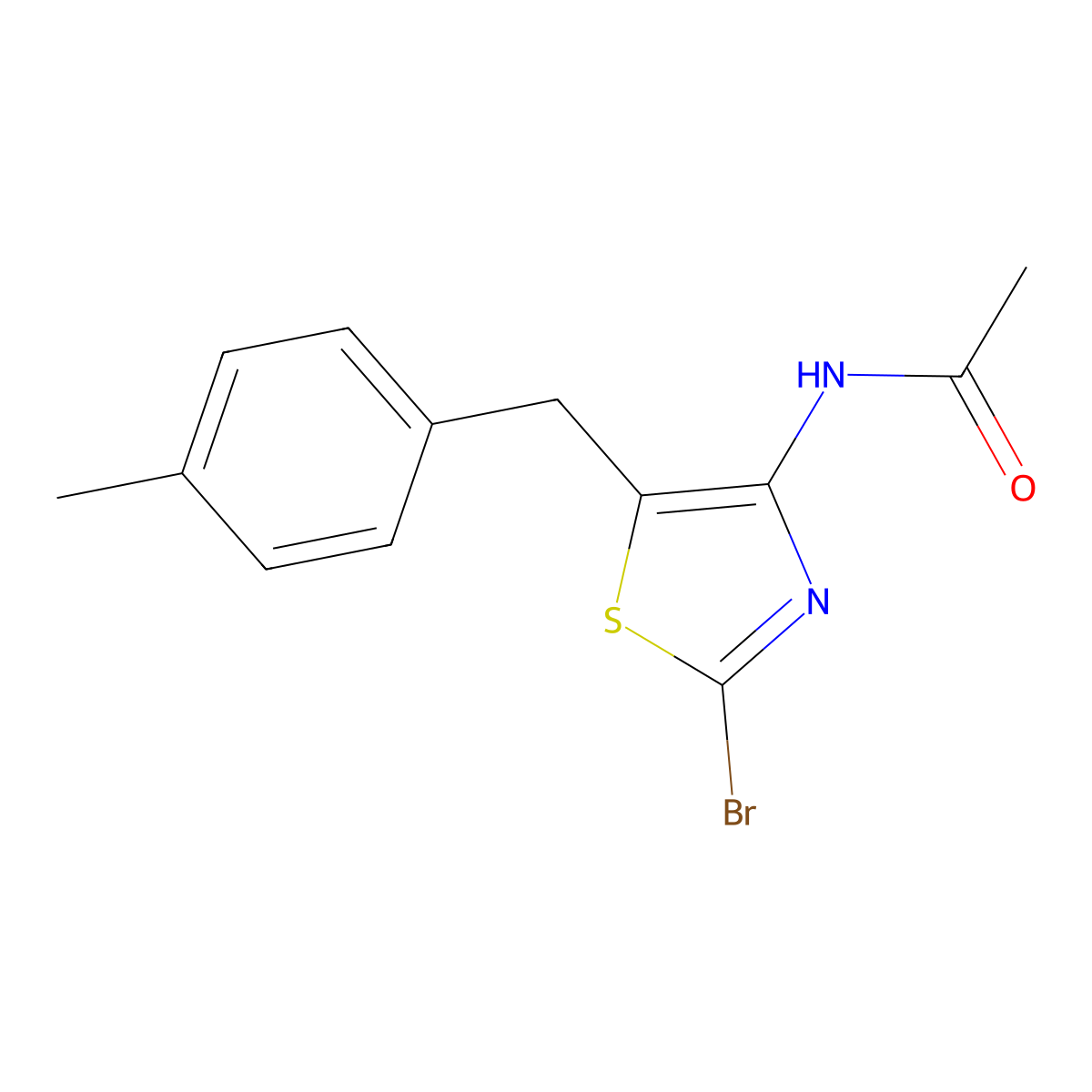 N-(2-Bromo-5-(4-methylbenzyl)thiazol-4-yl)acetamide molecular structure, CAS 206445-82-1