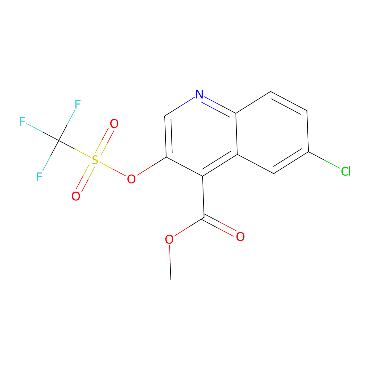 Methyl 6-chloro-3-(((trifluoromethyl)sulfonyl)oxy)quinoline-4-carboxylate molecular structure, CAS 2065250-08-8
