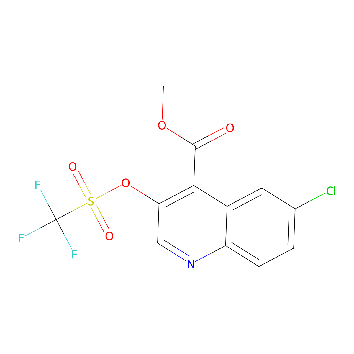 Methyl 6-chloro-3-(((trifluoromethyl)sulfonyl)oxy)quinoline-4-carboxylate molecular structure, CAS 2065250-08-8