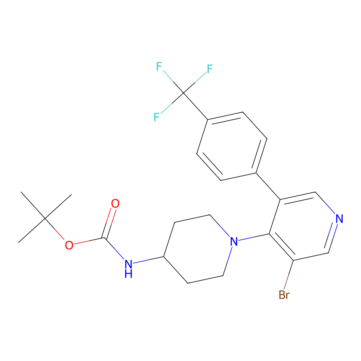 tert-Butyl (1-(3-bromo-5-(4-(trifluoromethyl)phenyl)pyridin-4-yl)piperidin-4-yl)carbamate molecular structure, CAS 2065250-20-4