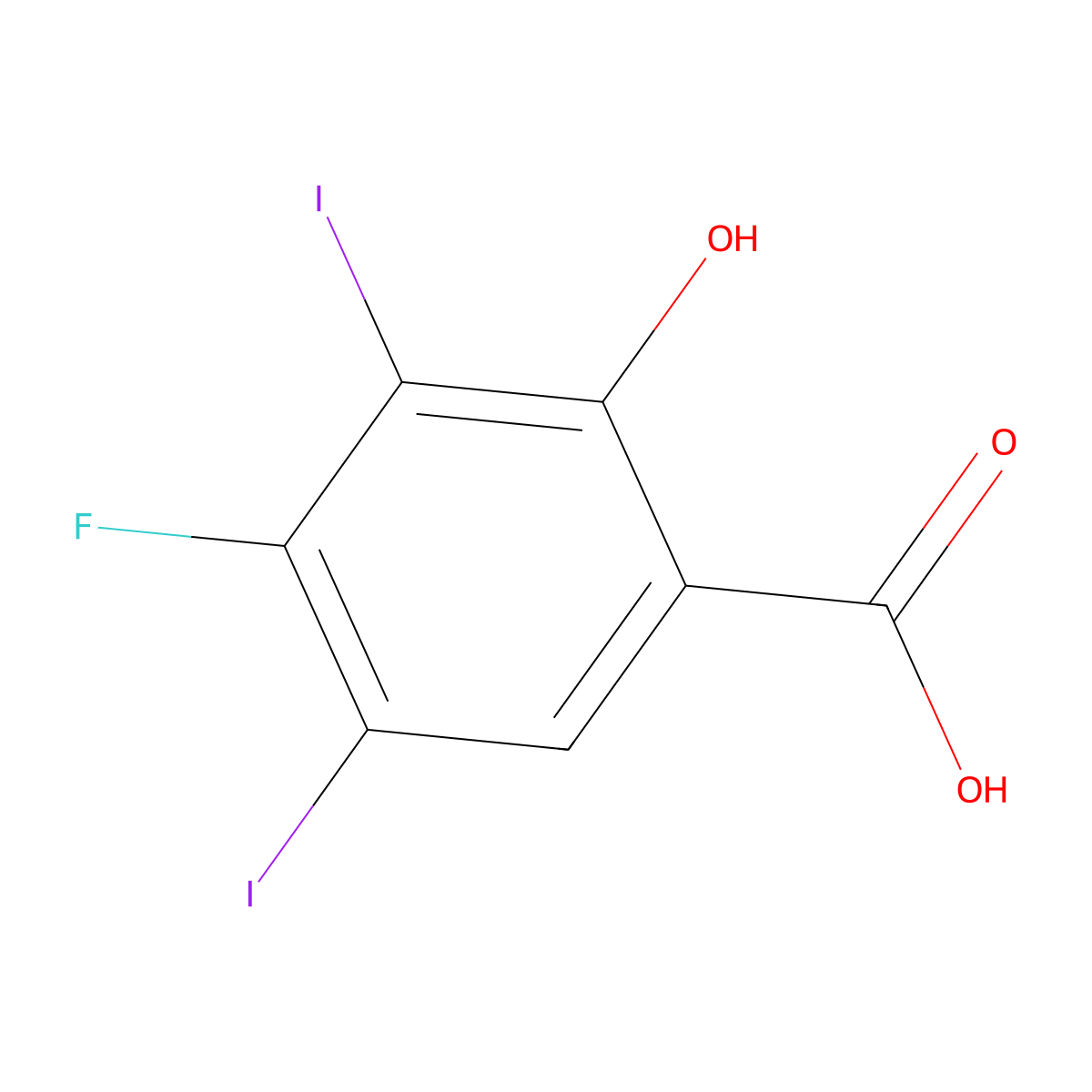 4-Fluoro-2-hydroxy-3,5-diiodo-benzoic acid molecular structure, CAS 2065250-23-7