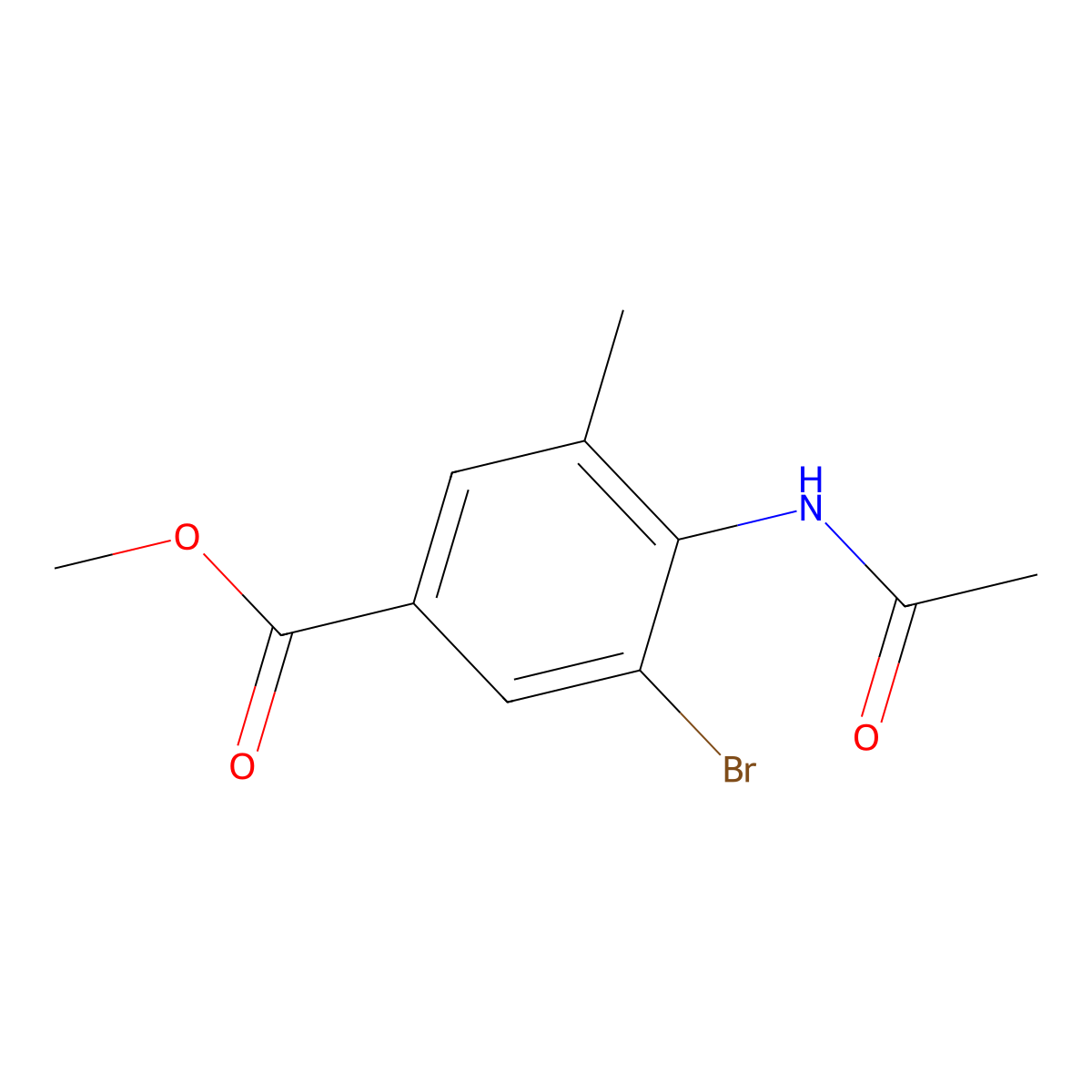 4-Acetylamino-3-bromo-5-methyl-benzoic acid methyl ester molecular structure, CAS 2065250-49-7