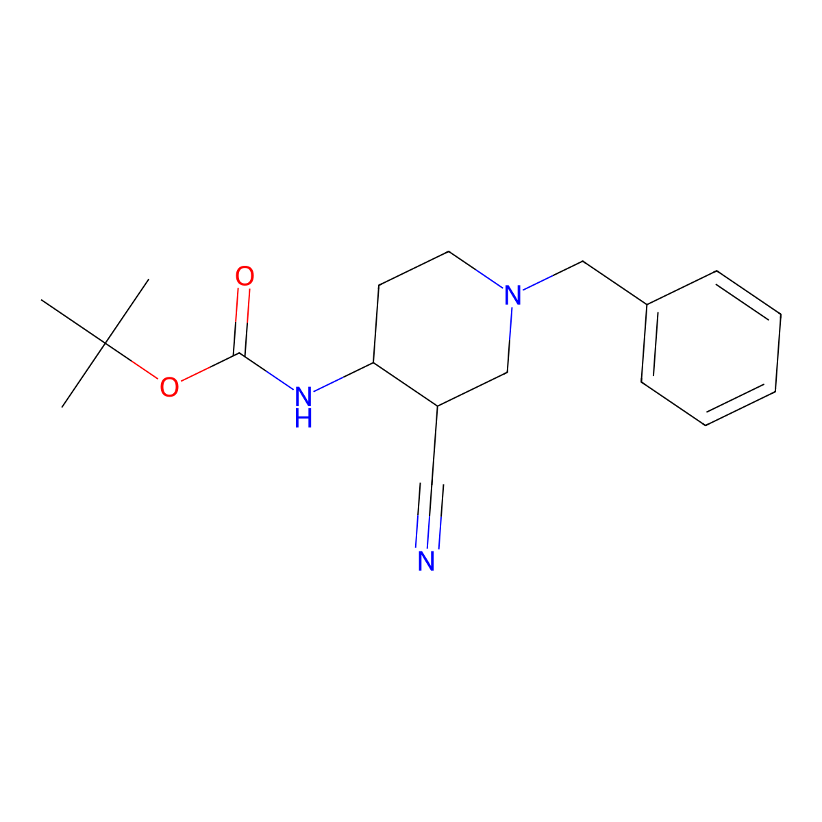 Cis-(1-benzyl-3-cyano-piperidin-4-yl)-carbamic acid tert-butyl ester molecular structure, CAS 2065250-51-1