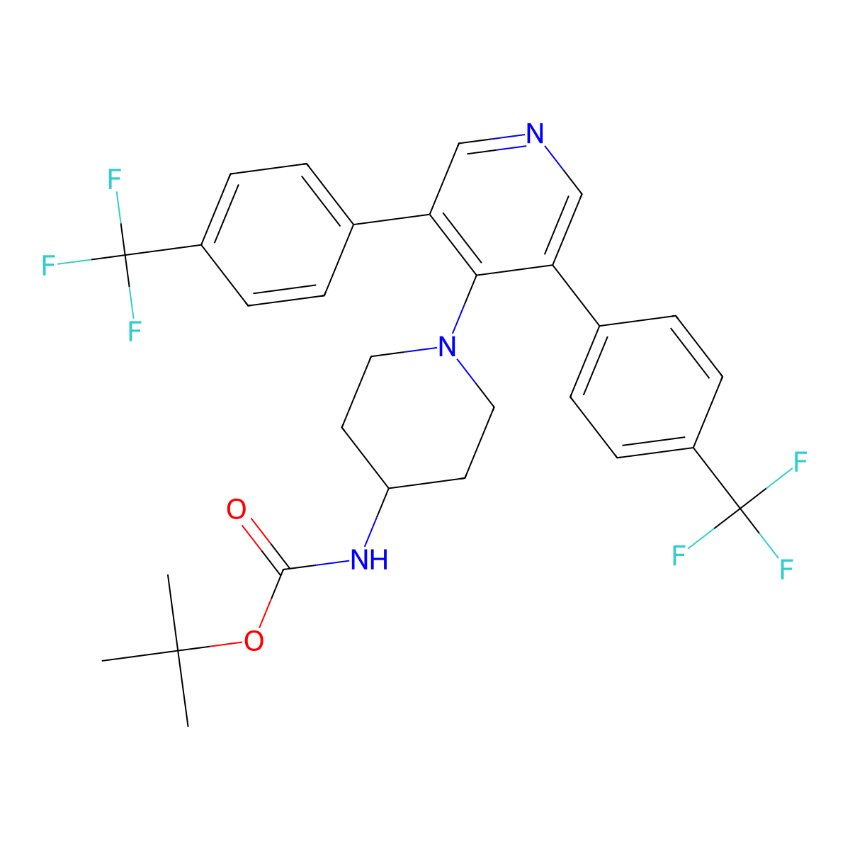 tert-Butyl (1-(3,5-bis(4-(trifluoromethyl)phenyl)pyridin-4-yl)piperidin-4-yl)carbamate molecular structure, CAS 2065250-56-6