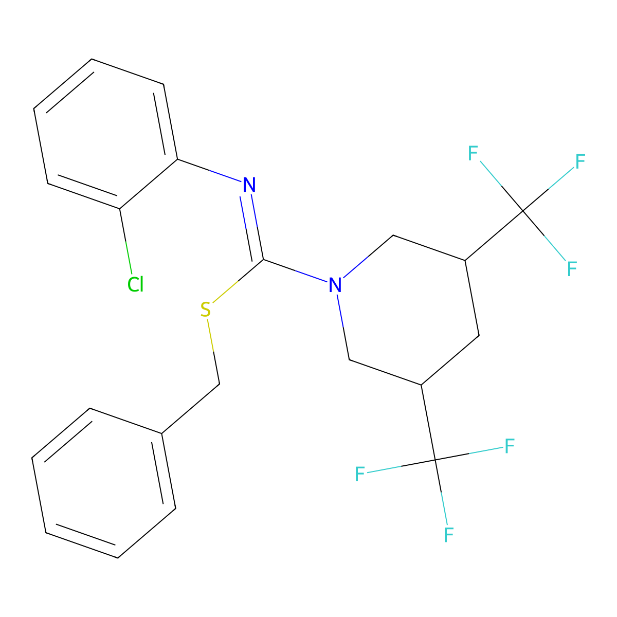 (1Z)-1-(benzylsulfanyl)-1-[3,5-bis(trifluoromethyl)piperidin-1-yl]-N-(2-chlorophenyl)methanimine molecular structure, CAS 2066386-28-3