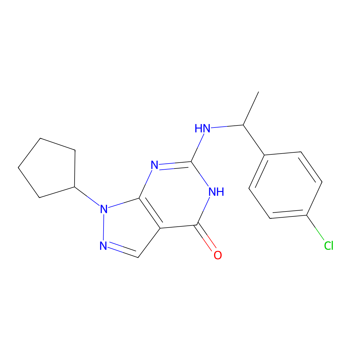 6-[[(1S)-1-(4-Chlorophenyl)ethyl]amino]-1-cyclopentyl-1,5-dihydro-4H-pyrazolo[3,4-d]pyrimidin-4-one molecular structure, CAS 2066488-39-7