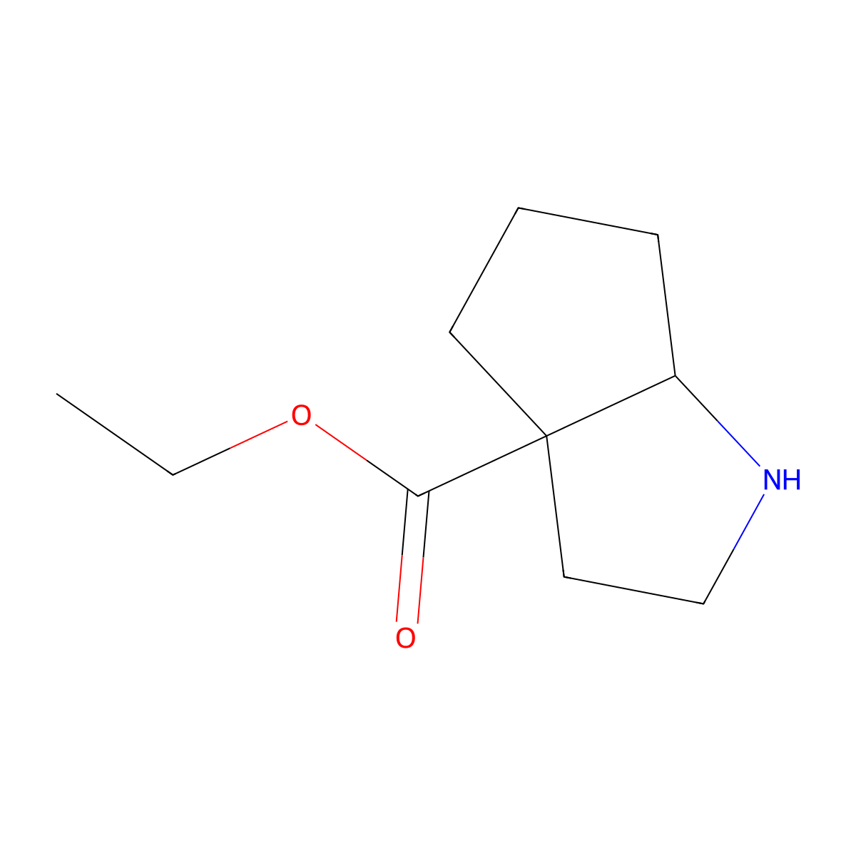 rac-ethyl (3aR,6aS)-octahydrocyclopenta[b]pyrrole-3a-carboxylate molecular structure, CAS 206656-50-0