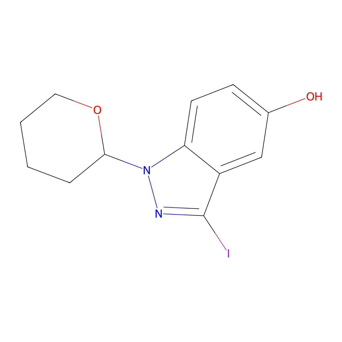 3-Iodo-1-(tetrahydro-2H-pyran-2-yl)-1H-indazol-5-ol molecular structure, CAS 2066567-78-8