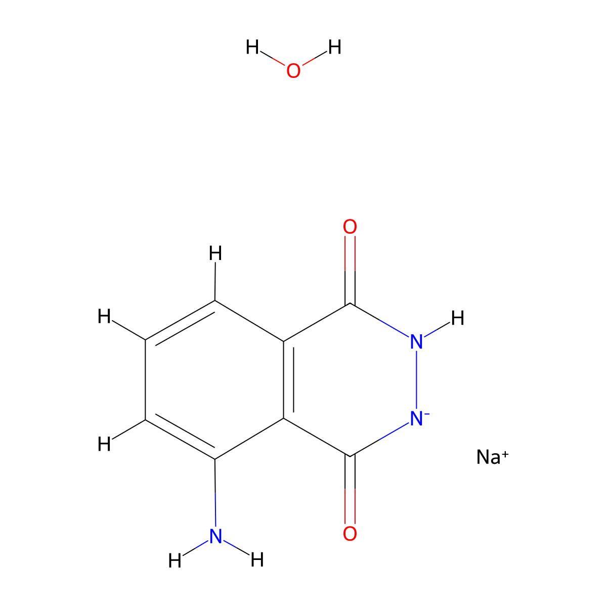 Sodium 8-amino-1,4-dioxo-1,2,3,4-tetrahydrophthalazin-2-ide hydrate molecular structure, CAS 206658-90-4