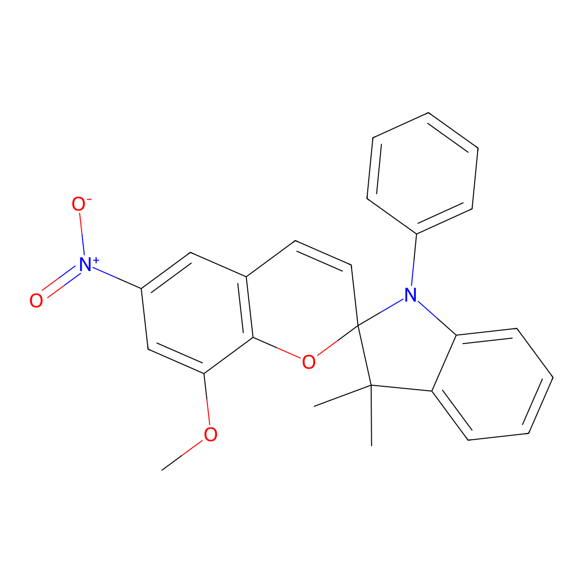8-Methoxy-3',3'-dimethyl-6-nitro-1'-phenyl-1',3'-dihydrospiro[chromene-2,2'-indole] molecular structure, CAS 2067-32-5