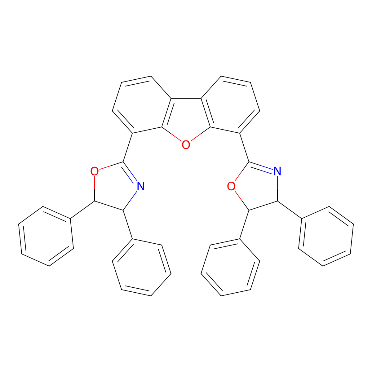 4,6-Bis((4S,5S)-4,5-diphenyl-4,5-dihydrooxazol-2-yl)dibenzo[b,d]furan molecular structure, CAS 2067322-23-8