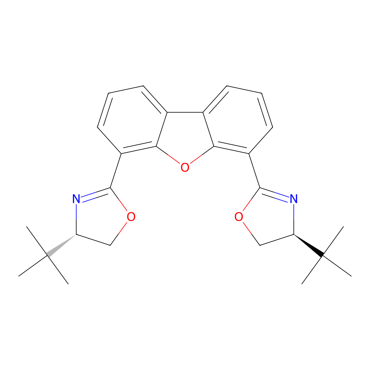 4,6-Bis((S)-4-(tert-butyl)-4,5-dihydrooxazol-2-yl)dibenzo[b,d]furan molecular structure, CAS 2067322-25-0