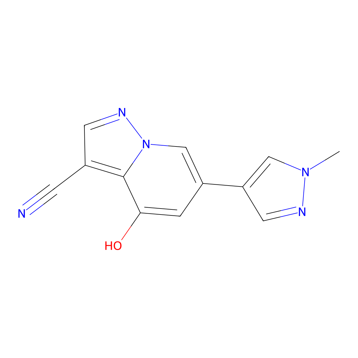 4-Hydroxy-6-(1-methyl-1H-pyrazol-4-yl)pyrazolo[1,5-a]pyridine-3-carbonitrile molecular structure, CAS 2068064-96-8