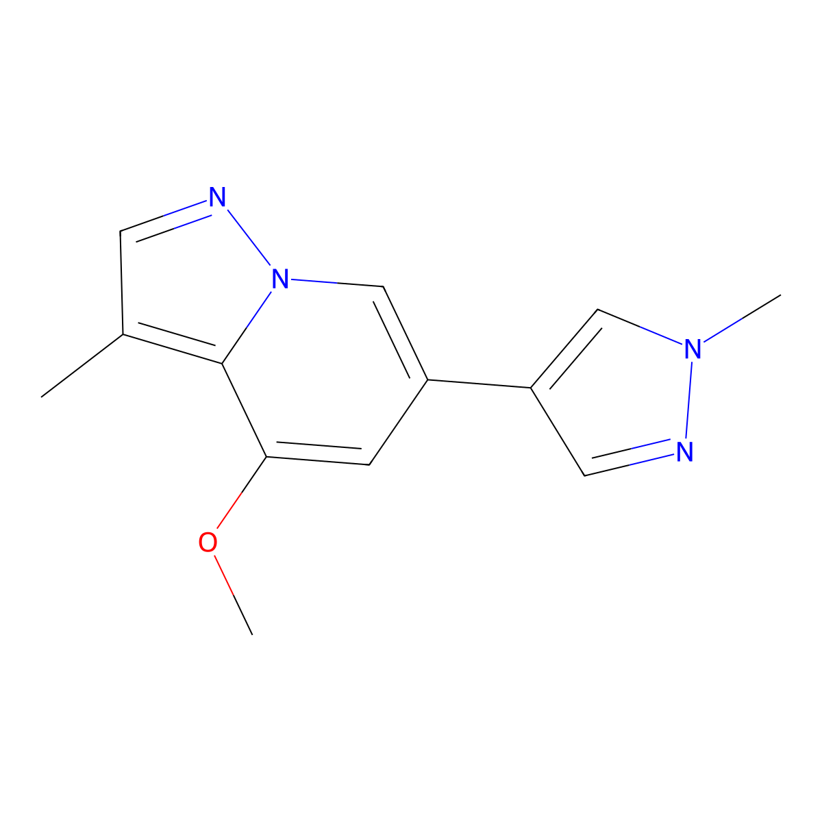4-methoxy-3-methyl-6-(1-methyl-1H-pyrazol-4-yl)-pyrazolo[1,5-a]pyridine molecular structure, CAS 2068065-23-4