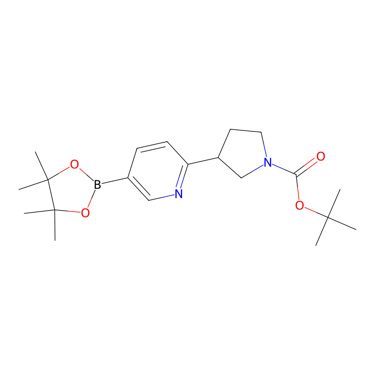 Tert-butyl 3-(5-(4,4,5,5-tetramethyl-1,3,2-dioxaborolan-2-yl)pyridin-2-yl)pyrrolidine-1-carboxylate molecular structure, CAS 2068065-27-8