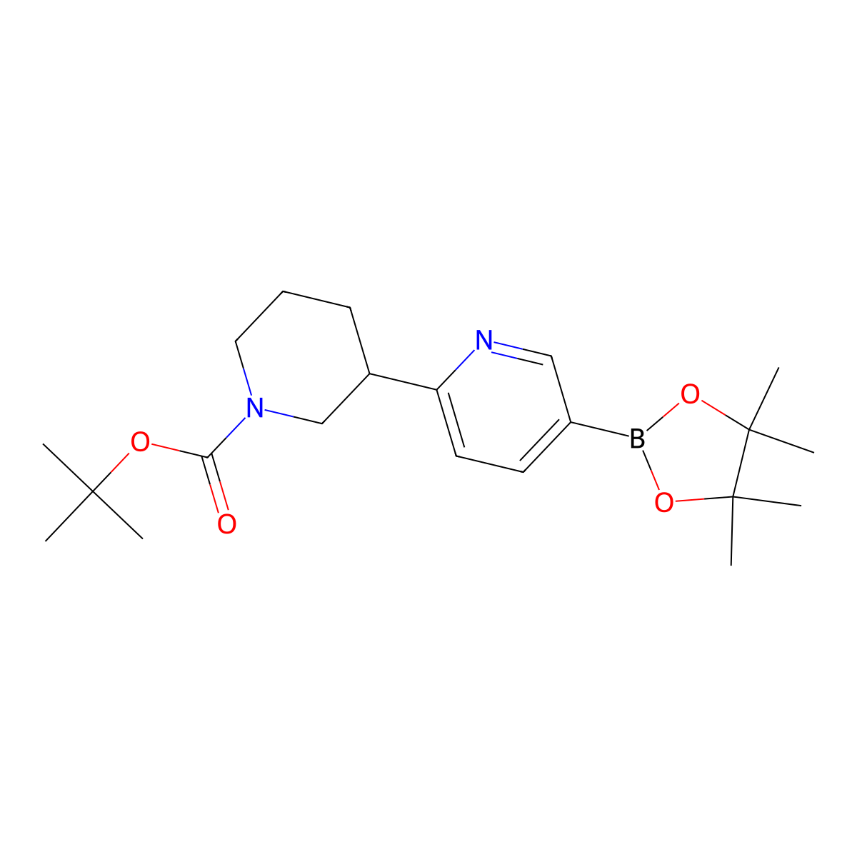Tert-butyl 3-(5-(4,4,5,5-tetramethyl-1,3,2-dioxaborolan-2-yl)pyridin-2-yl)piperidine-1-carboxylate molecular structure, CAS 2068065-28-9