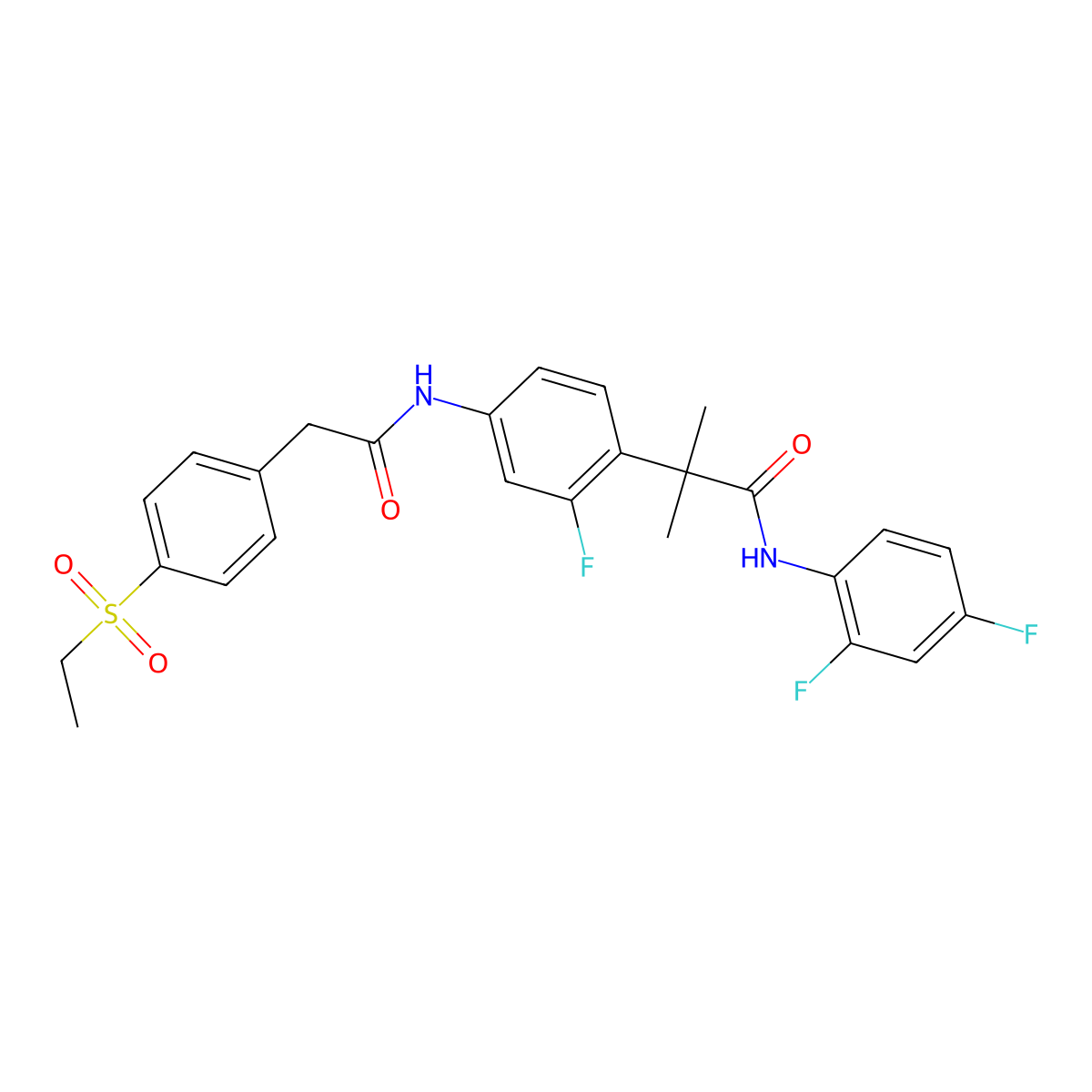 N-(2,4-difluorophenyl)-2-(4-((2-(4-ethylsulfonylphenyl)acetyl)amino)-2-fluorophenyl)-2-methylpropanamide molecular structure, CAS 2068119-11-7