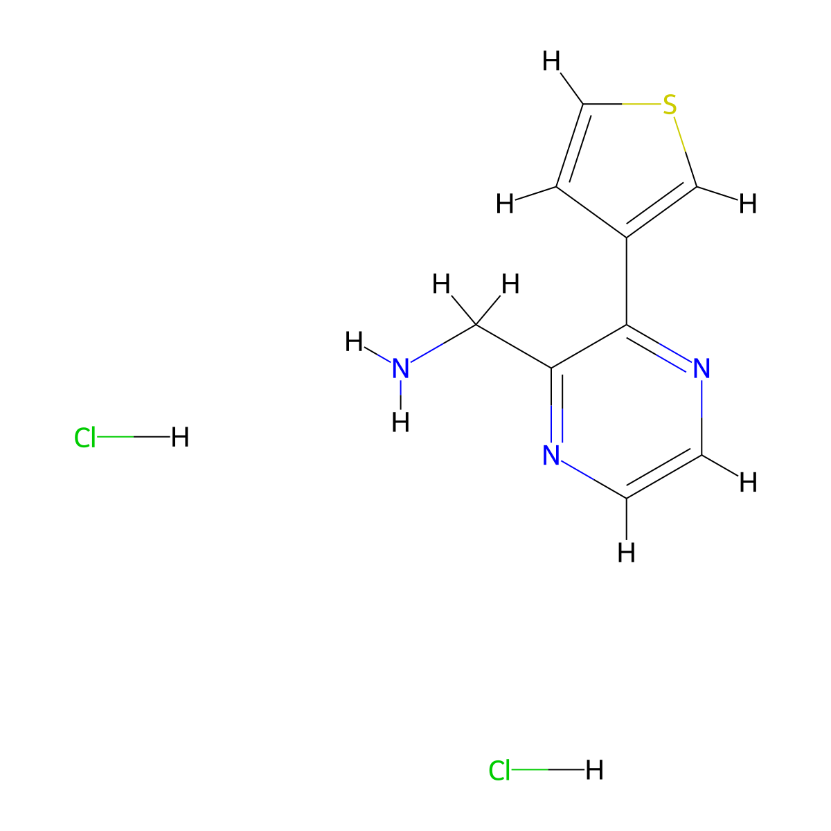 [3-(Thiophen-3-yl)pyrazin-2-yl]methanamine dihydrochloride molecular structure, CAS 2068150-58-1