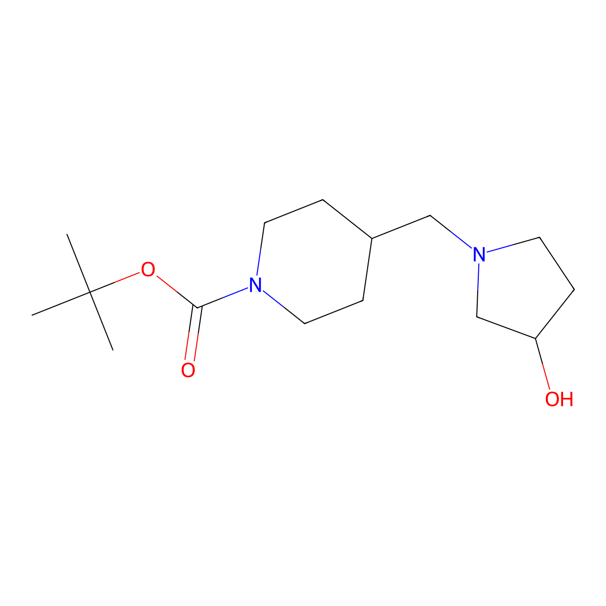 tert-butyl 4-{[(3S)-3-hydroxypyrrolidin-1-yl]methyl}piperidine-1-carboxylate molecular structure, CAS 2068654-48-6