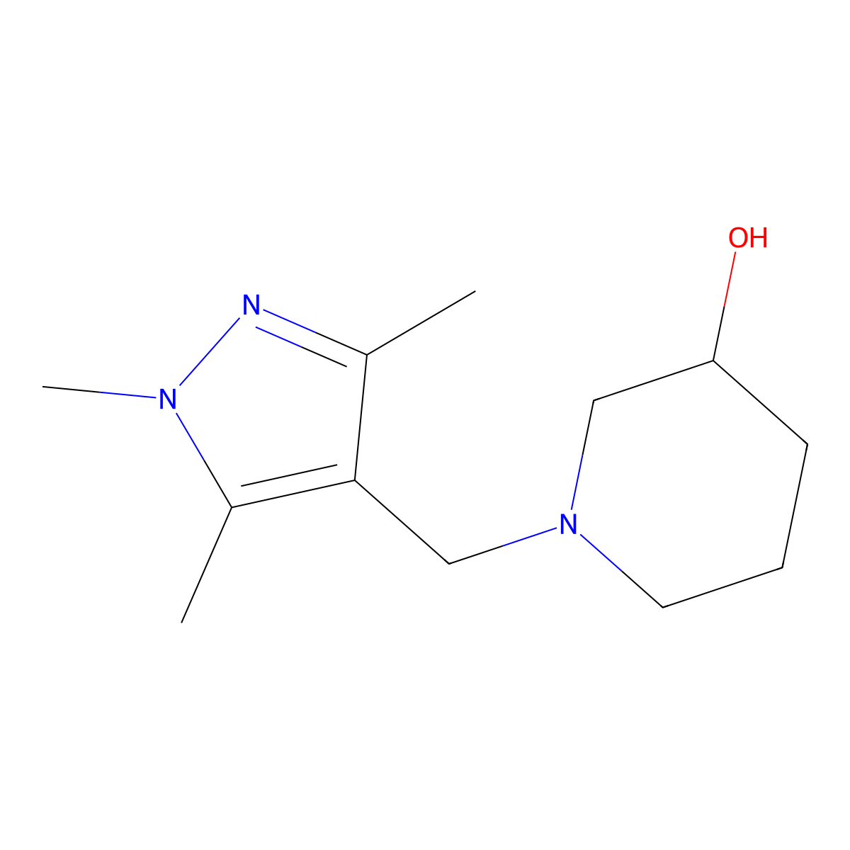 1-((1,3,5-trimethyl-1H-pyrazol-4-yl)methyl)piperidin-3-ol molecular structure, CAS 2068684-23-9