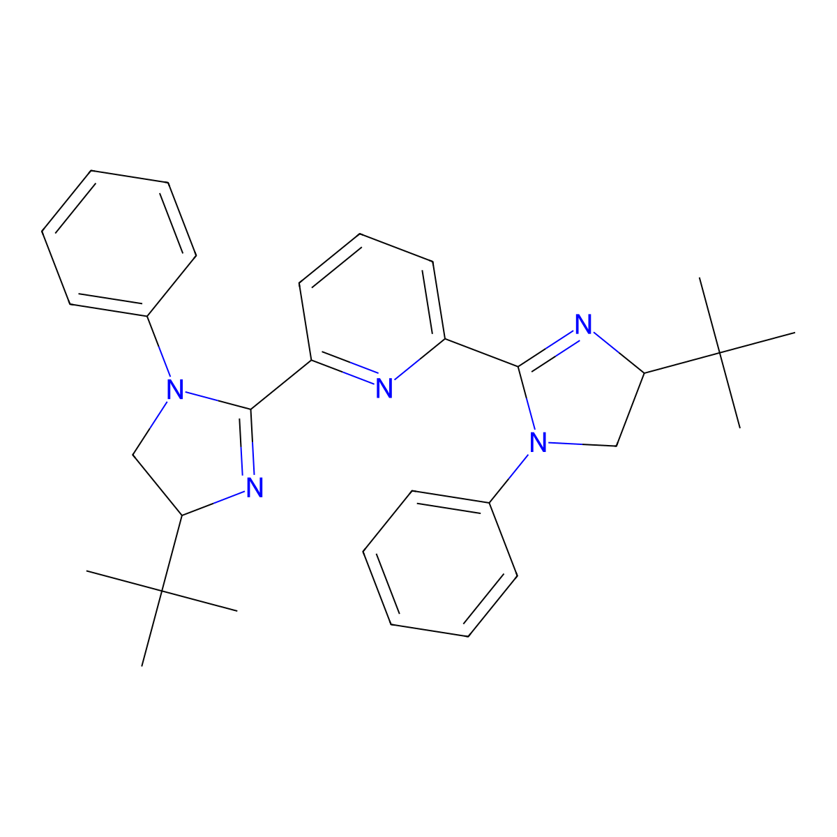 2,6-Bis((S)-4-(tert-butyl)-1-phenyl-4,5-dihydro-1H-imidazol-2-YL)pyridine molecular structure, CAS 2068742-37-8