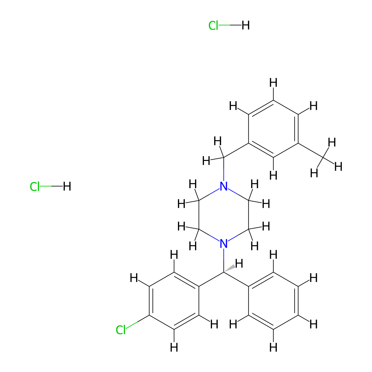 Meclizine hydrochloride anhydrous, (S)- molecular structure, CAS 2068765-41-1