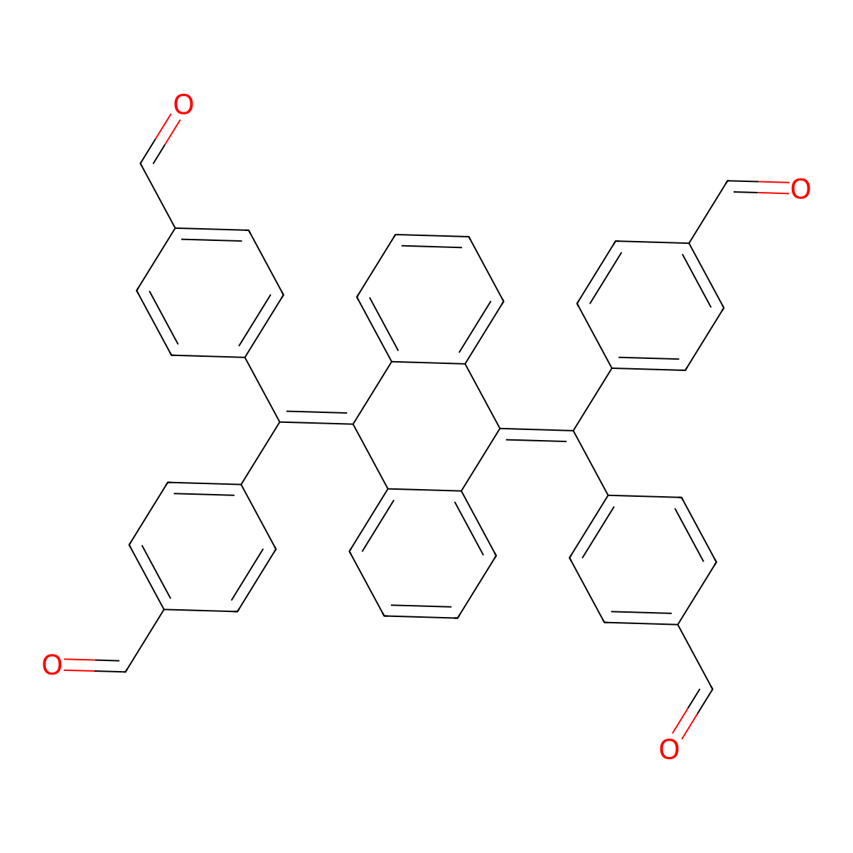 4,4',4'',4'''-(Anthracene-9,10-diylidenebis(methanediylylidene))tetrabenzaldehyde molecular structure, CAS 2068773-17-9