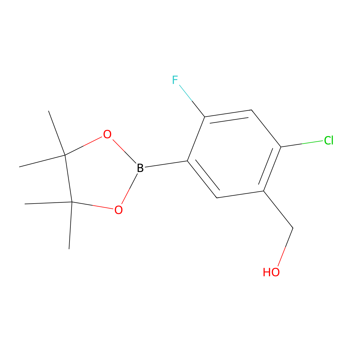 (2-Chloro-4-fluoro-5-(4,4,5,5-tetramethyl-1,3,2-dioxaborolan-2-yl)phenyl)methanol molecular structure, CAS 2068789-77-3