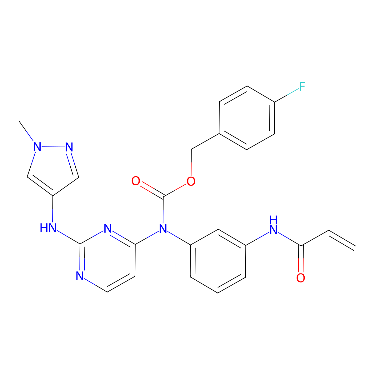 4-Fluorobenzyl (3-acrylamidophenyl)(2-((1-methyl-1H-pyrazol-4-yl)amino)pyrimidin-4-yl)carbamate molecular structure, CAS 2068806-31-3