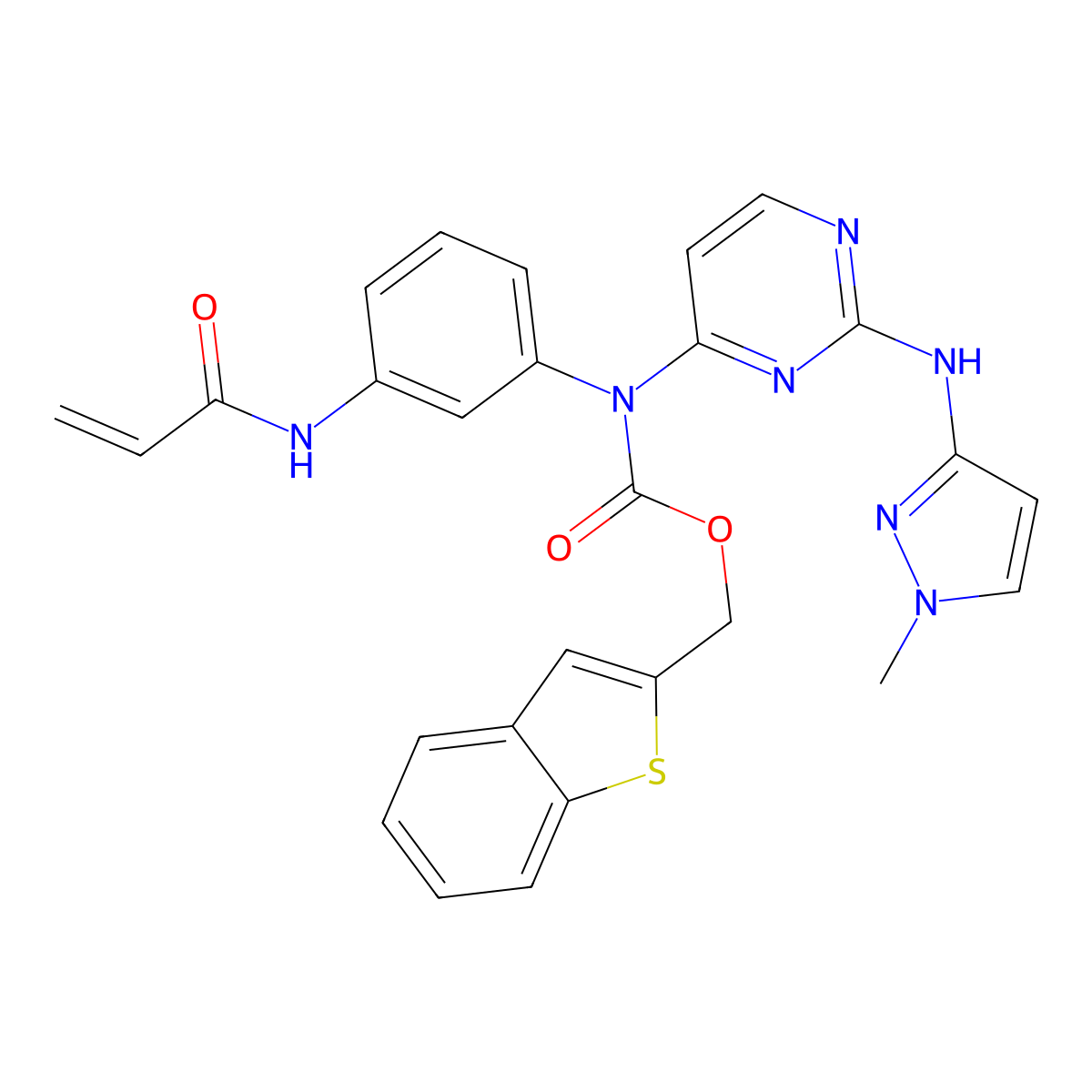 benzo[b]thiophen-2-ylmethyl (3-acrylamidophenyl)(2-((1-methyl-1H-pyrazol-3-yl)amino)pyrimidin-4-yl)carbamate molecular structure, CAS 2068806-32-4