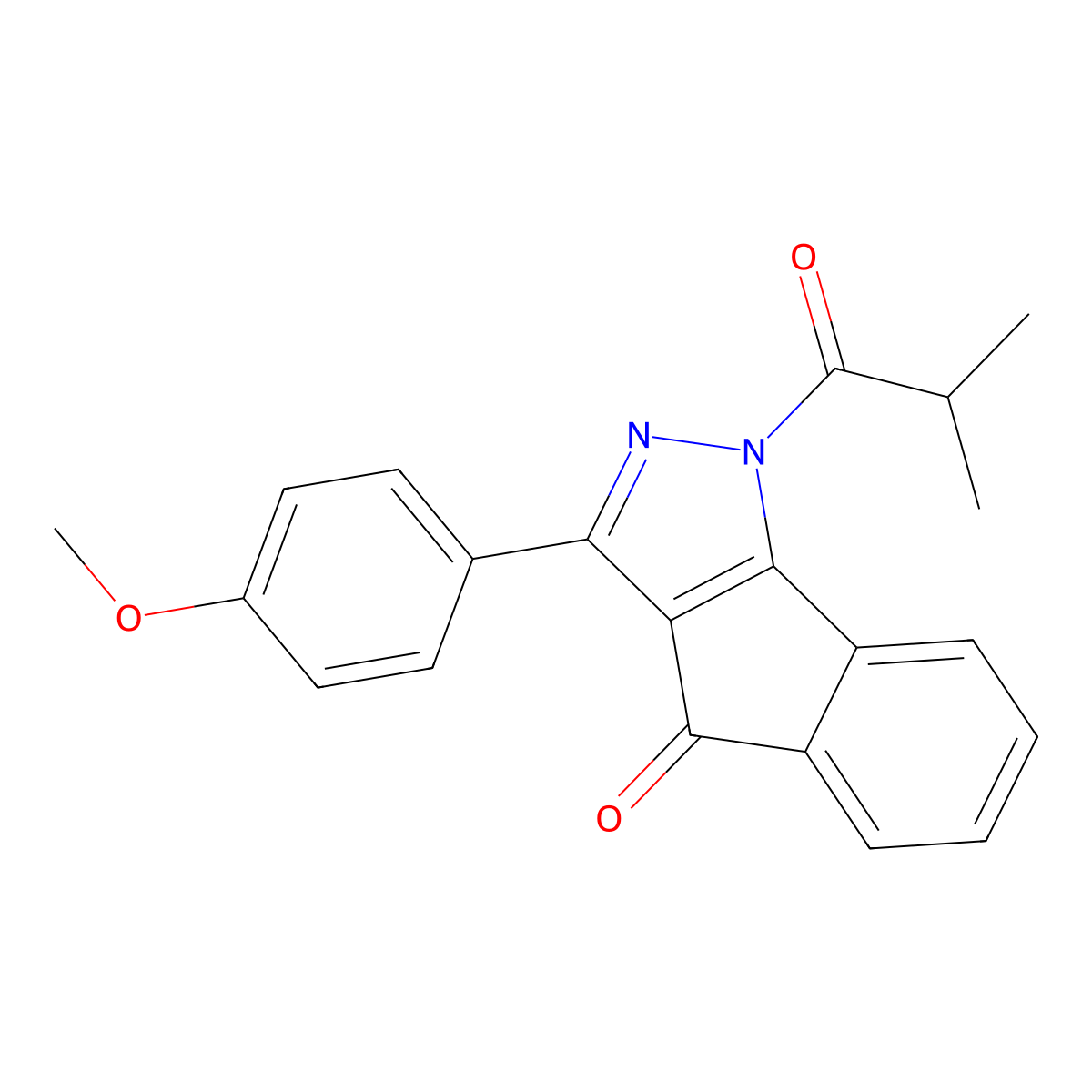 3-(4-methoxyphenyl)-1-(2-methylpropanoyl)-1H,4H-indeno[1,2-c]pyrazol-4-one molecular structure, CAS 206983-16-6