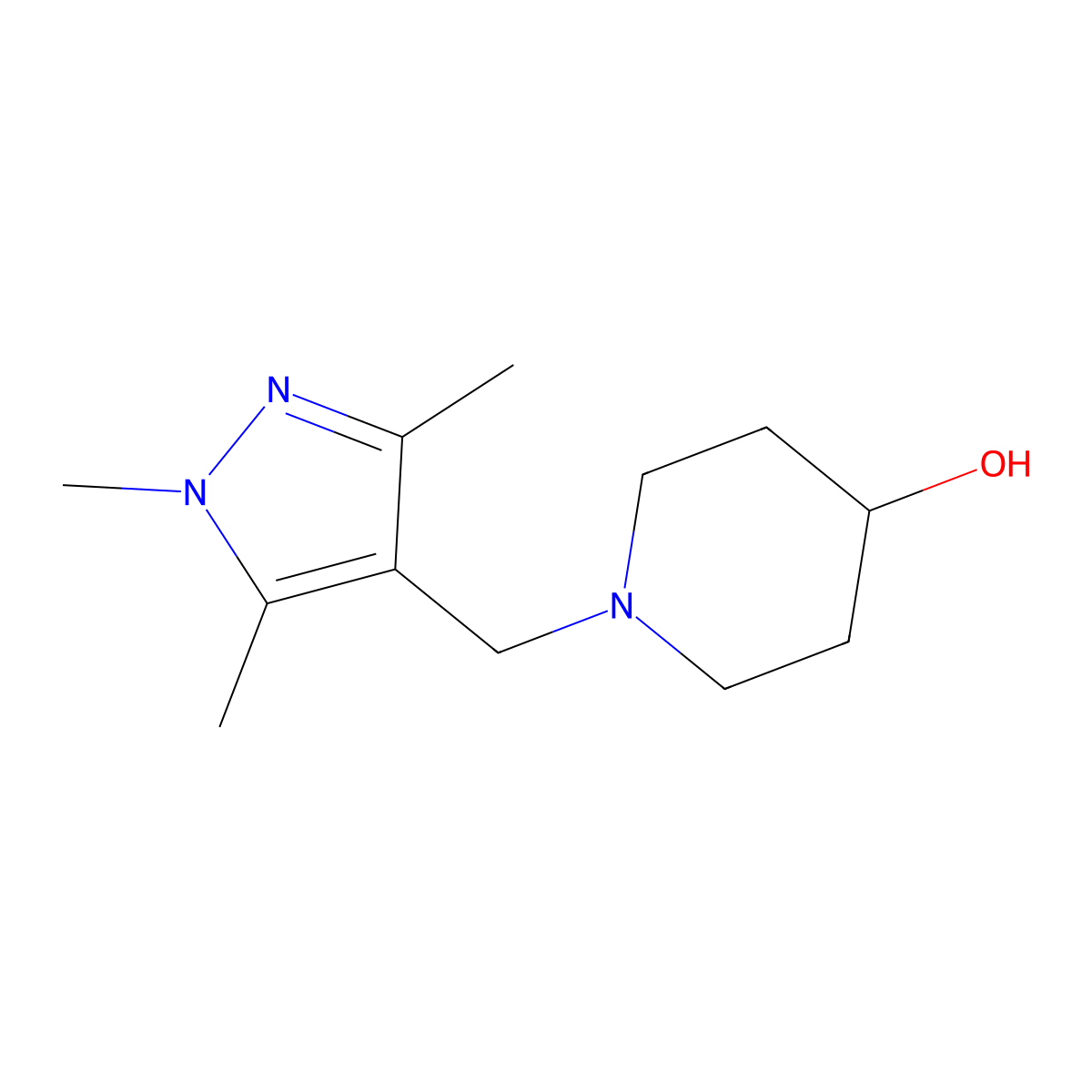 1-((1,3,5-trimethyl-1H-pyrazol-4-yl)methyl)piperidin-4-ol molecular structure, CAS 2069850-48-0