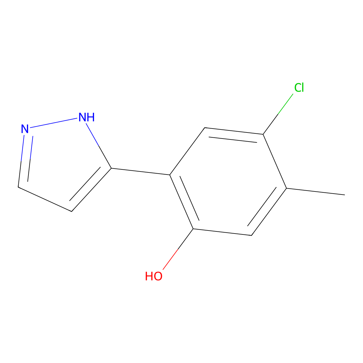 4-Chloro-5-methyl-2-(1H-pyrazol-3-yl)phenol molecular structure, CAS 206986-84-7