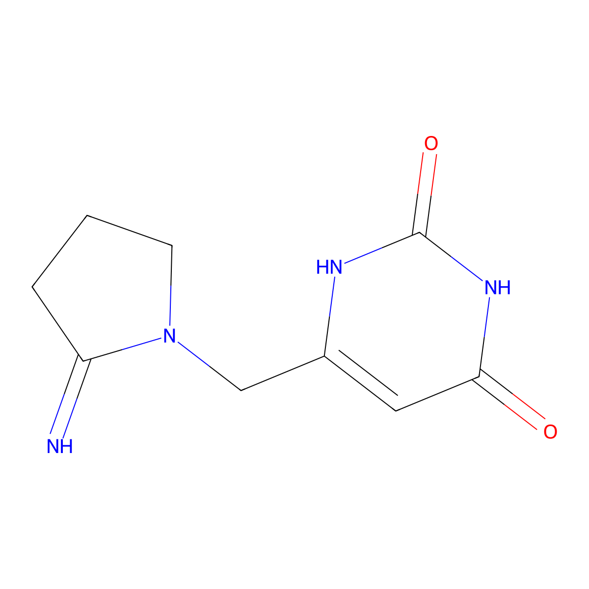 6-((2-Iminopyrrolidin-1-yl)methyl)pyrimidine-2,4(1H,3H)-dione (Tipiracil Impurity) molecular structure, CAS 2069937-25-1
