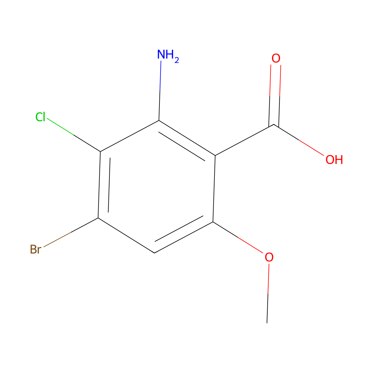 2-Amino-4-bromo-3-chloro-6-methoxybenzoic acid molecular structure, CAS 2069942-55-6