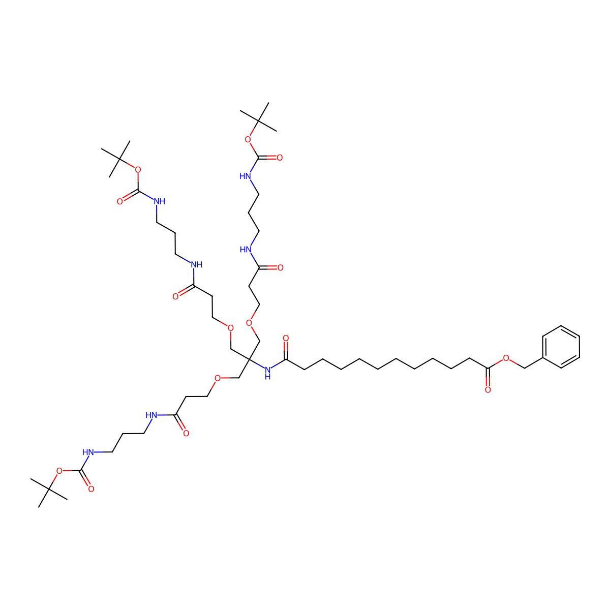Benzyl 15,15-Bis(13,13-dimethyl-5,11-dioxo-2,12-dioxa-6,10-diazatetradecyl)-2,2-dimethyl-4,10,17-trioxo-3,13-dioxa-5,9,16-triazaoctacosan-28-oate molecular structure, CAS 2069973-39-1